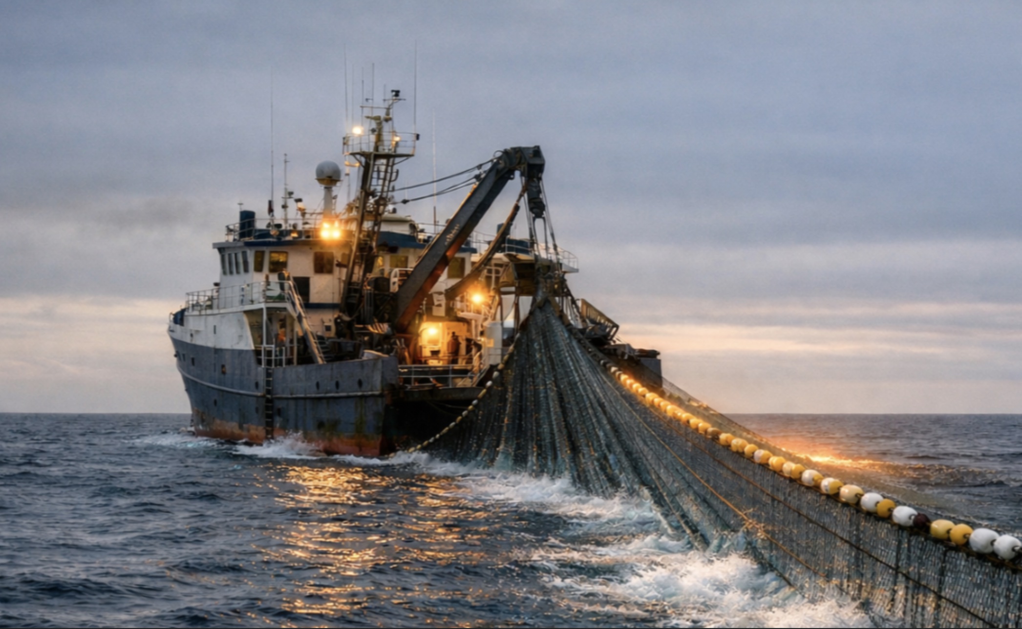 Frozen seafood cargo being loaded at a Pacific port